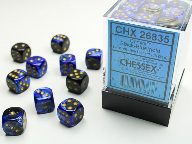 CHX26835 Gemini Black-Blue Block of 36 6-sided 12mm Dice image 0